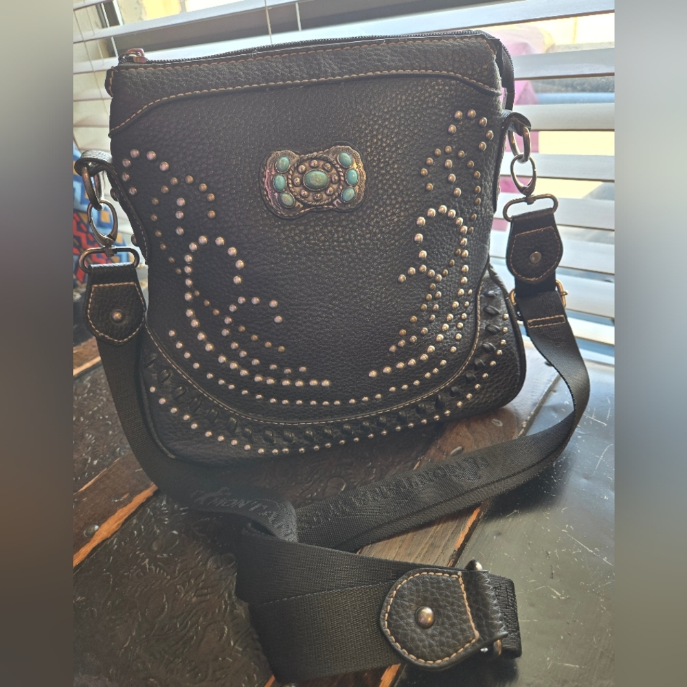 Black Studded Montana West Crossbody Bag - Picture 3 of 16